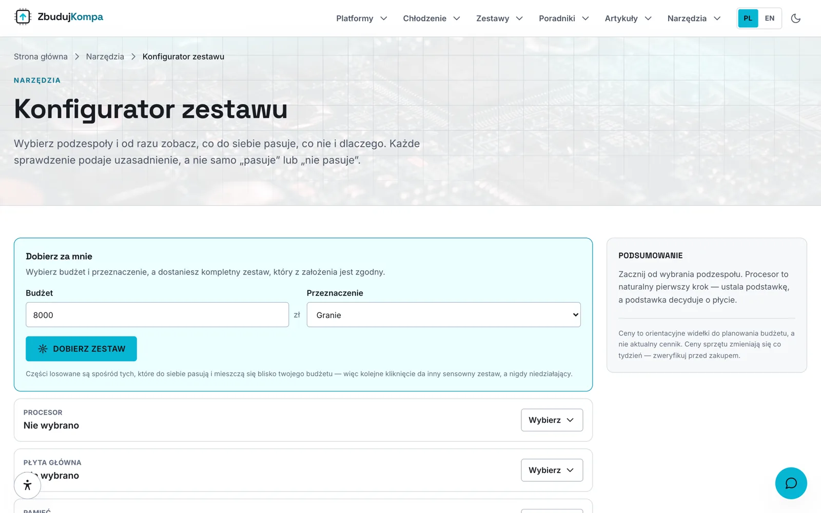 ZbudujKompa configurator — interactive PC build configurator
